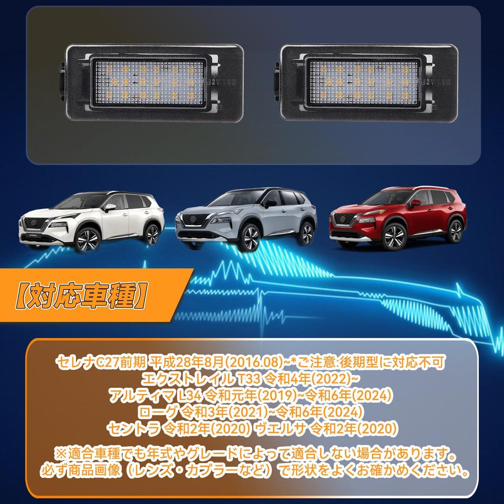 POPMOTORZ Serena C27 Series Early Model LED License Plate Lamp for T33 Latest Warm White X-Trail (2-Piece Set) -