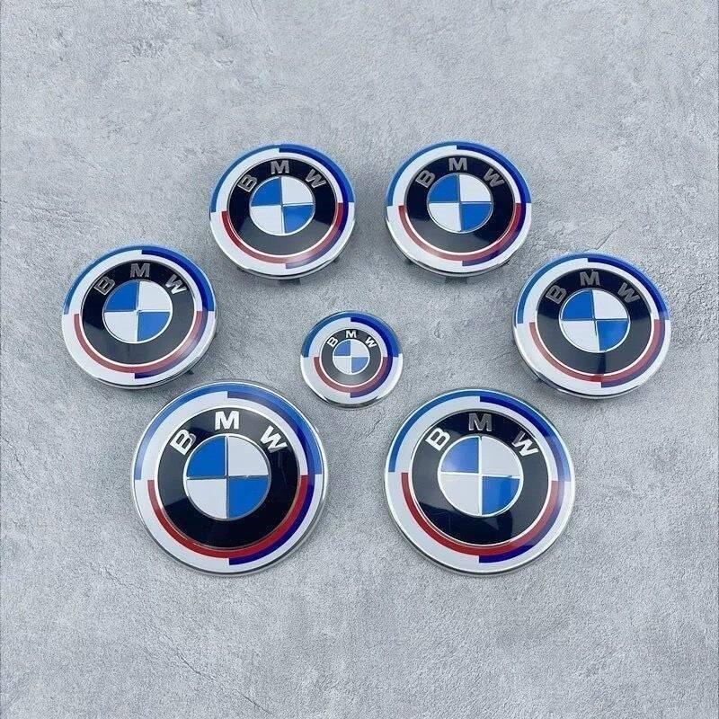 OSTB7 1/4/7Pcs Car Wheel Hub Center Cover Steering Wheel Center Sticker Auto Front Hood Trunk Logo For BMW 50th anniversary E36 E39