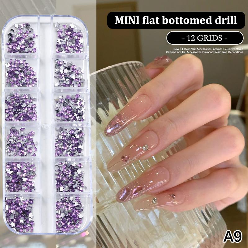 12 Grids/Box Nail Art Multi Shape Flat Back   Dazzling Diamonds Strass Manicure Tip 3D Decoration