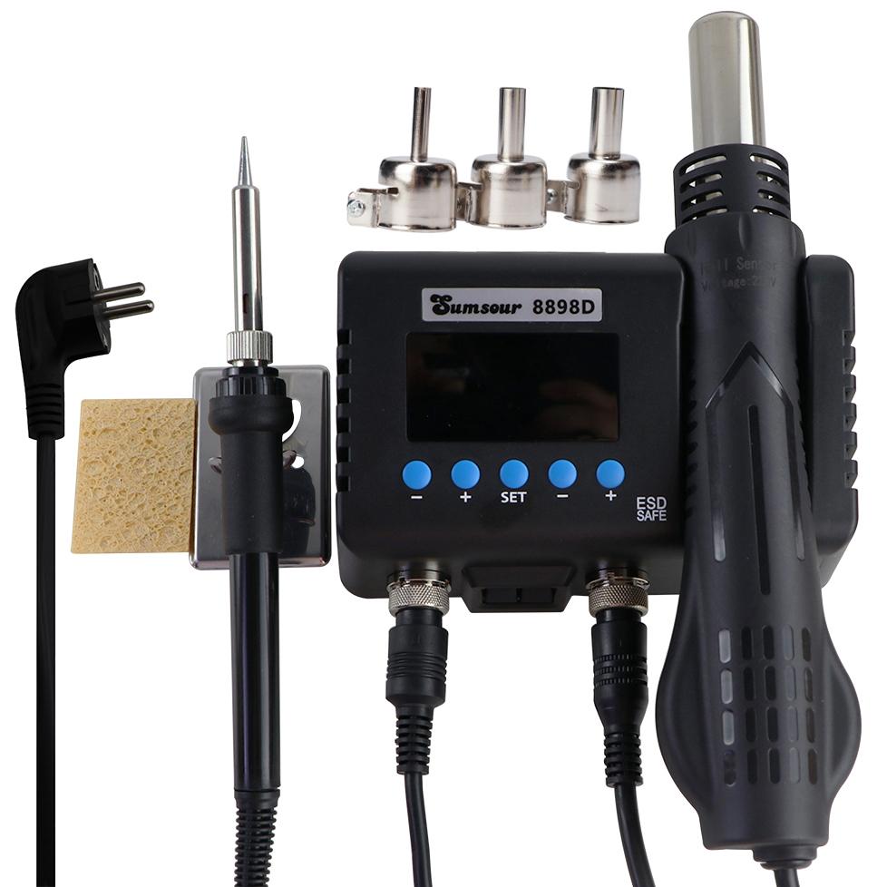 Soldering Iron Digital Temperature Adjustable 8898 2 in 1 Hot Air Gun SMD Welding Desoldering Rework Solder Station Repair Tool