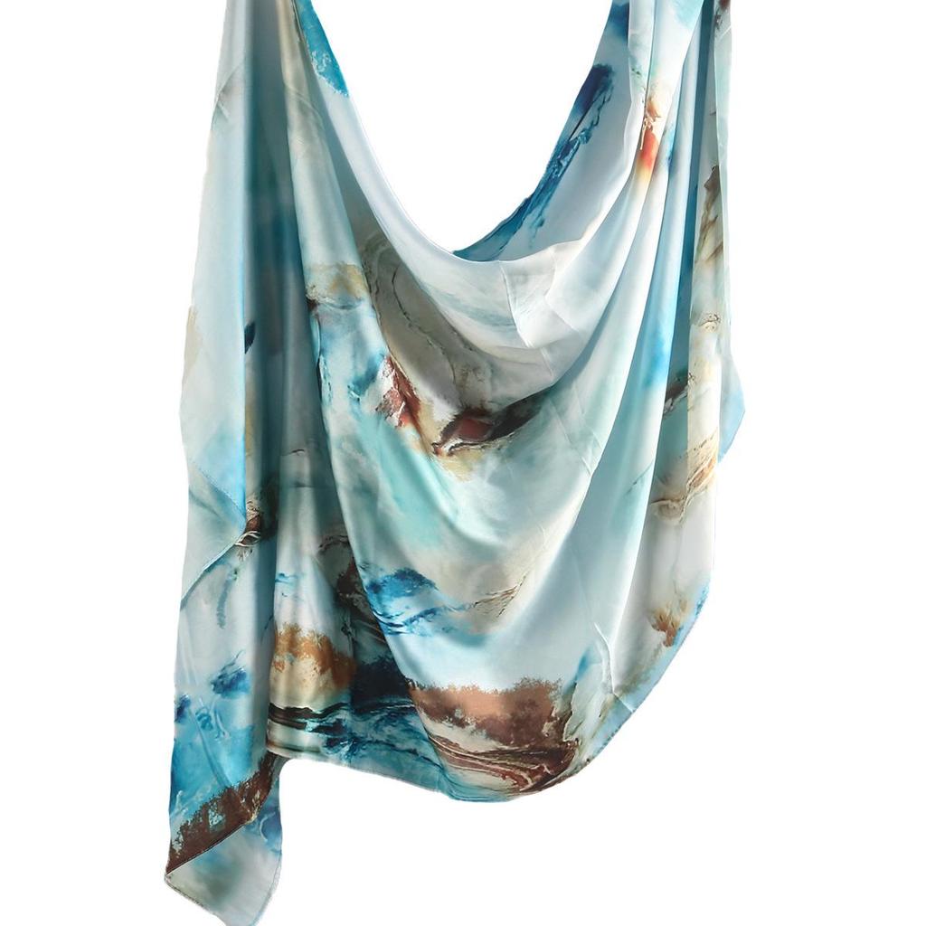 Silk Printed Marble Ethnic Headscarf and Shawl
