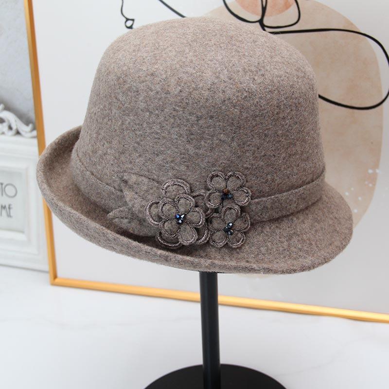 Autumn and winter picaro new wool pot hat flower crimped bucket hat women middle-aged and elderly mother old hat