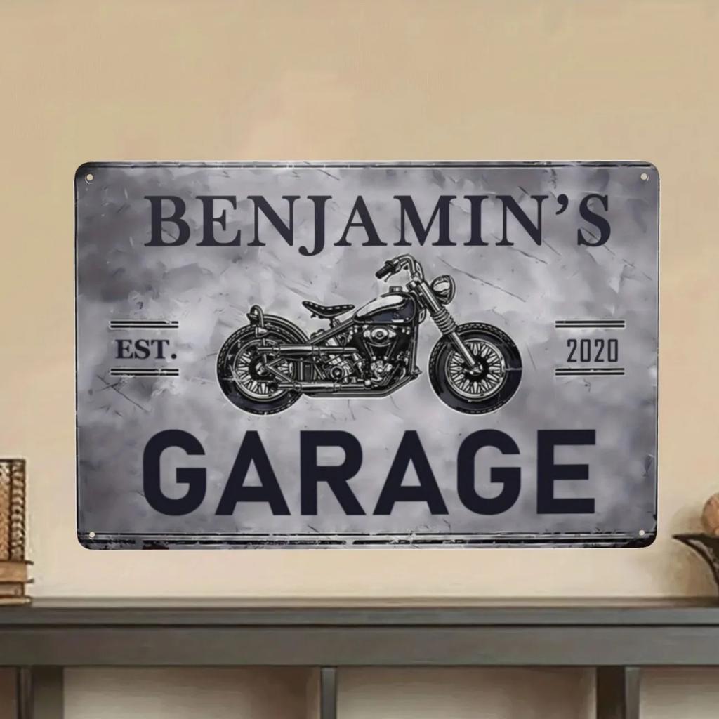 Custom Vintage Motorcycle Garage Metal Sign Personalized Name Wall Art Decor