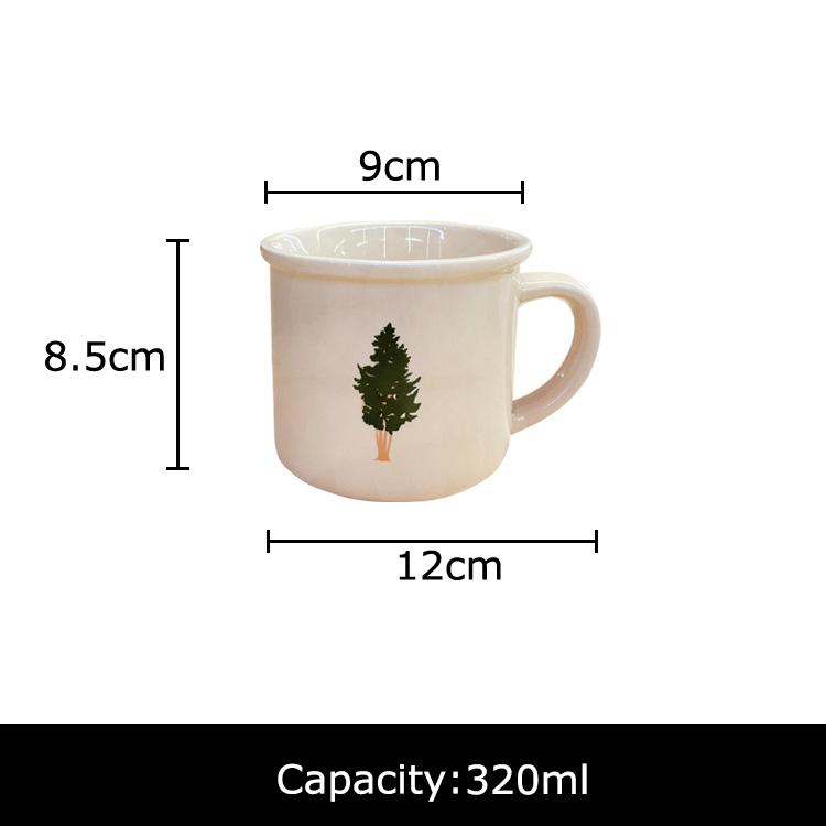 Green Forest Painted Porcelain Mugs Water Cup Tableware Minimalism Coffee Mug Dining Table Afternoon Tea Teacup Fruits Juice Cup 320ml