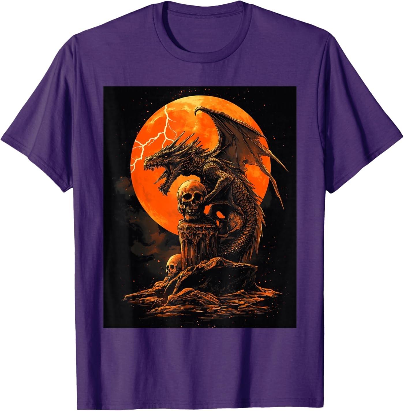 Dragon Skull Goth Moon Men Black Gothic Women Skull Dragon T-Shirt S разноцветный