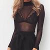 Womens See Through Long Sleeve High Neck Arm Shaper Top Mesh Blouse Casual T-Shirt