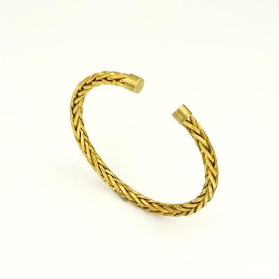 Trendy European & American Cable Knit C-Shaped Copper Bracelet - Versatile, Simple, Retro Style
