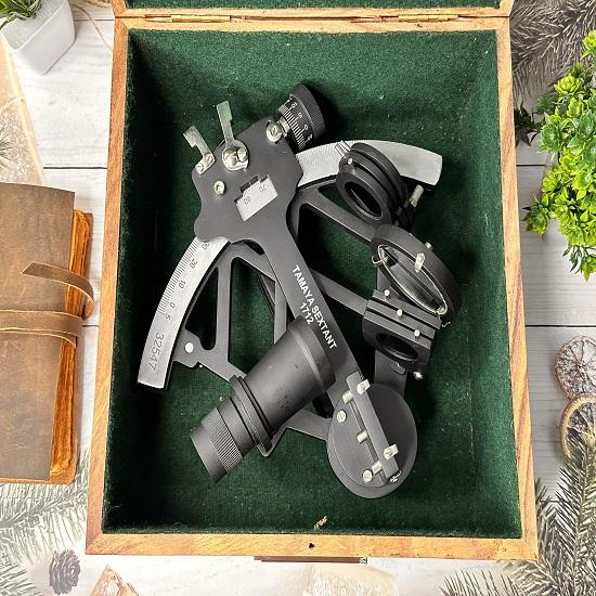 Tamaya Working Sextant,  Maritime Navigational Instrument With Wooden Box, Astrolabe Ships Instrument, Navigational Sextant