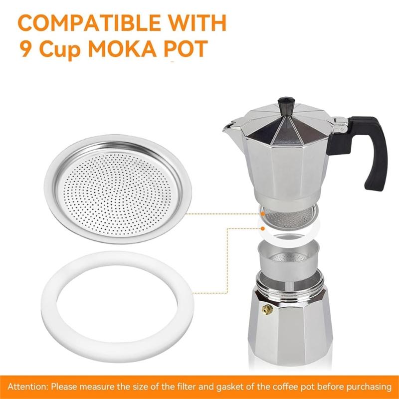 Filter Screen Silicone Gasket and Metal Filter Set Coffee Makers Mocha Pot Replacenent Accessories Easy to Install