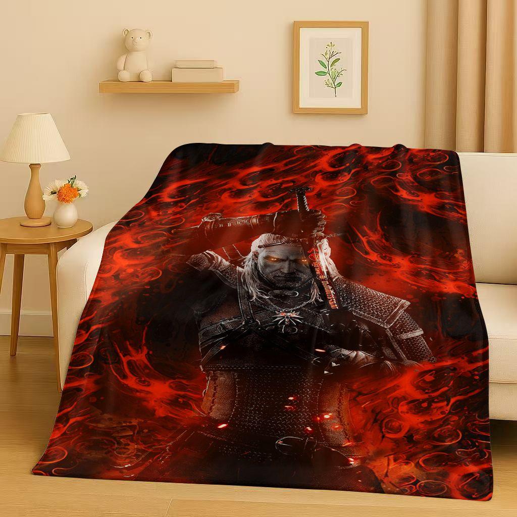 HD The W-Witcher Game Geralt Gamer Cartoon Flannel Blanket,Ultra Soft Plush Throw for Home Bedroom Bed Sofa Cover Kid Gift