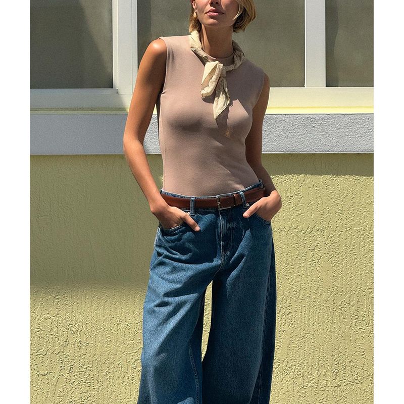 Summer New Product Women's Clothes Minimalist Style Multi-Color Cotton Blend Plaid round Neck Sleeveless Tops 2335151