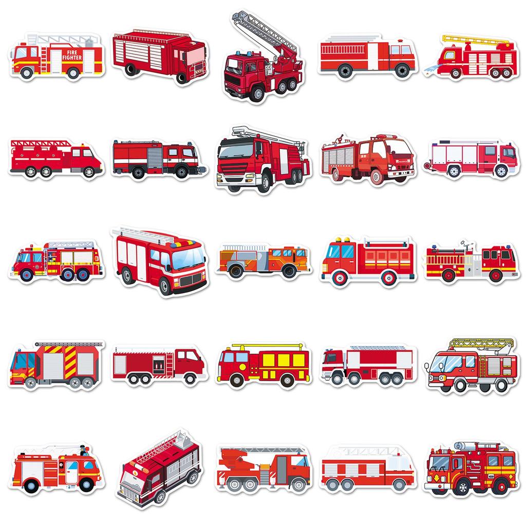 100 Fire Truck Cartoon Stickers for Kids - Personalized DIY for Water Bottles & Phone Cases