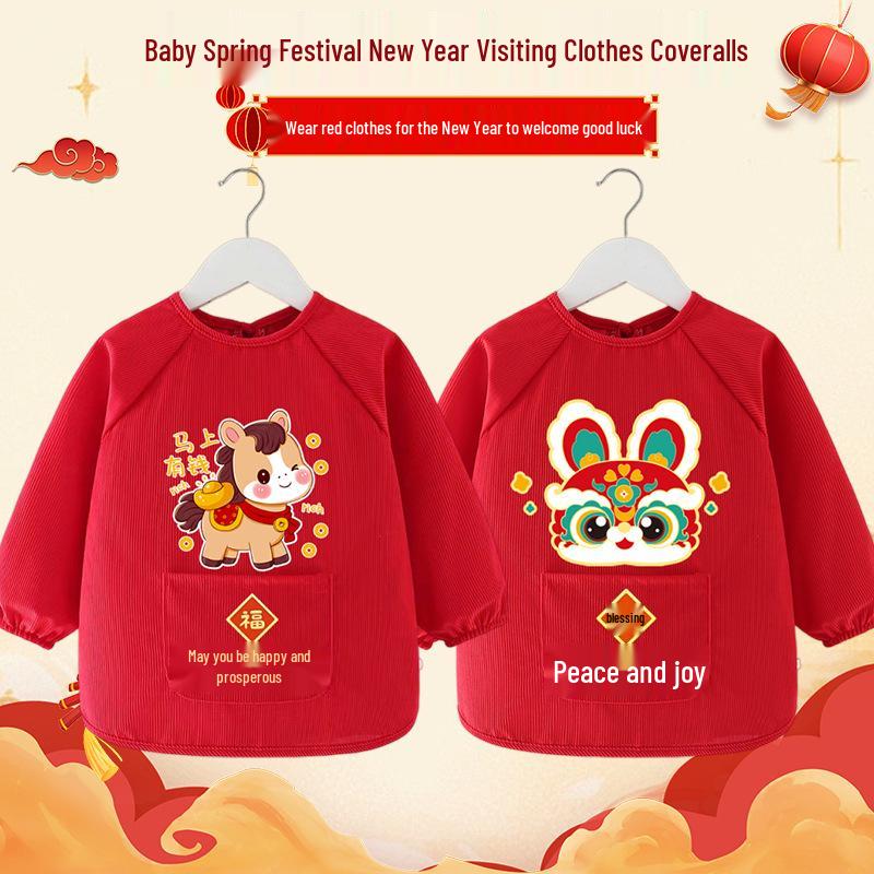 Waterproof Stain-Proof Baby Coveralls: Stylish Long Sleeve Infant Outerwear for Boys & Girls - Perfect for Autumn, Winter, and Chinese New Year.