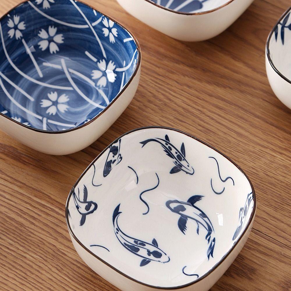 2/6Pcs Ceramic Dipping Bowls Vintage Blue Small Serving Bowls Handmade Soy Sauce Dish Sushi