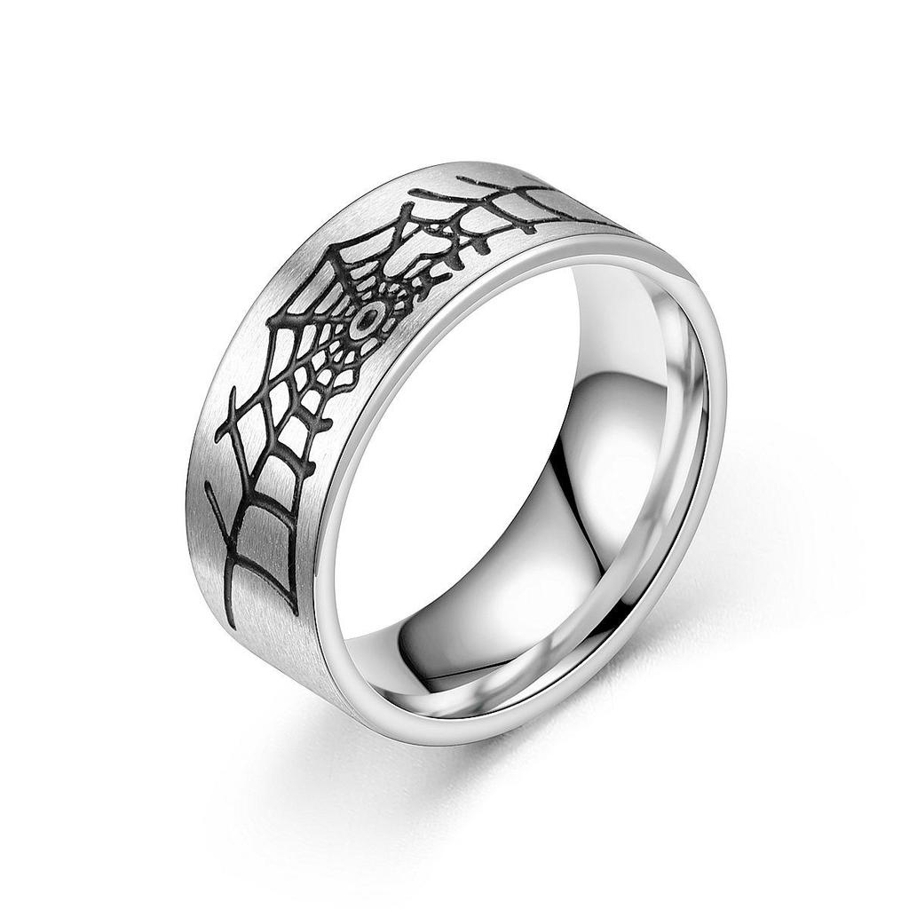 Men's Titanium Steel Punk Ring with Geometric Carving, Blackened for Couples - European & American Style.