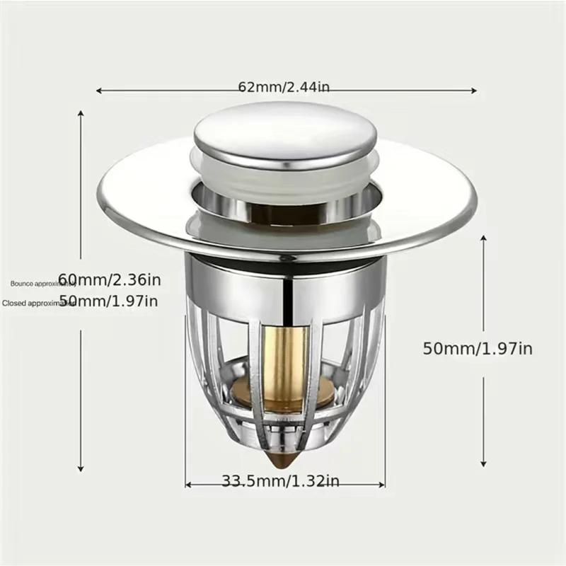 Bathroom Sink Drain Plug, Universal Push Sink Pop-up Chrome Sink Filter, Universal Stainless Steel Rebound Drain Plug Filter