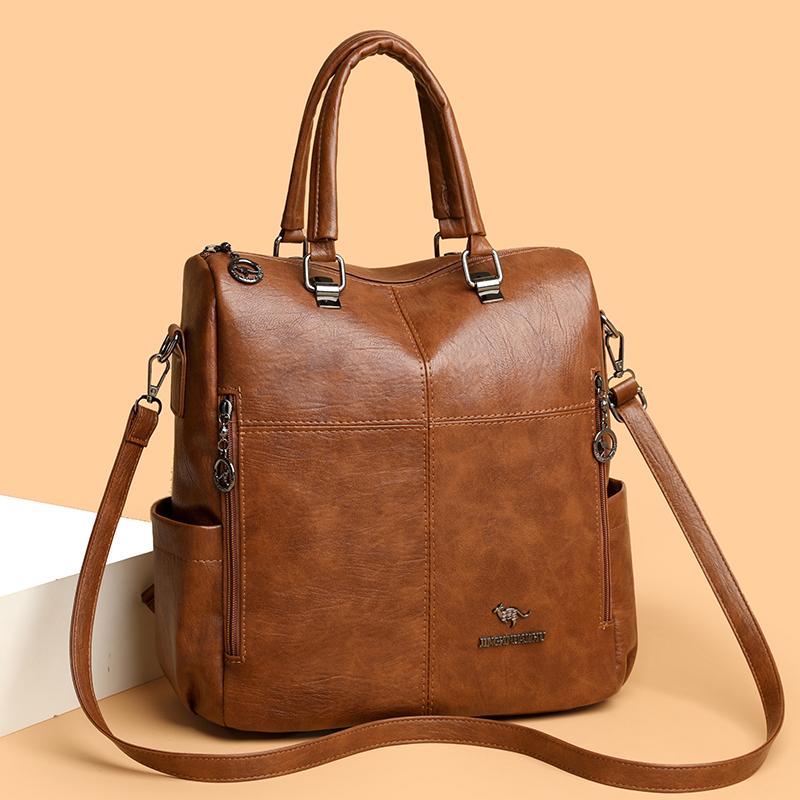 Multifunctional Backpack Women's Bag PU Shoulder Bag Solid Color Handbag