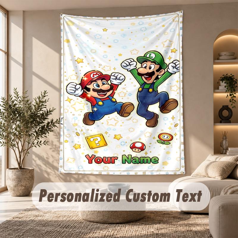 Super Mario Tapestry, Personalized Custom Text, Wall Hanging Tapestry For Living Room Home Wall Decor