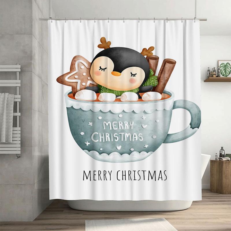 

Tuniu Cozy Christmas Cabin Mug Bathroom Shower Curtain Festive Holiday Decor Cute Funny Waterproof Fabric Home Decor Set W60H190(CM)-1 Pcs