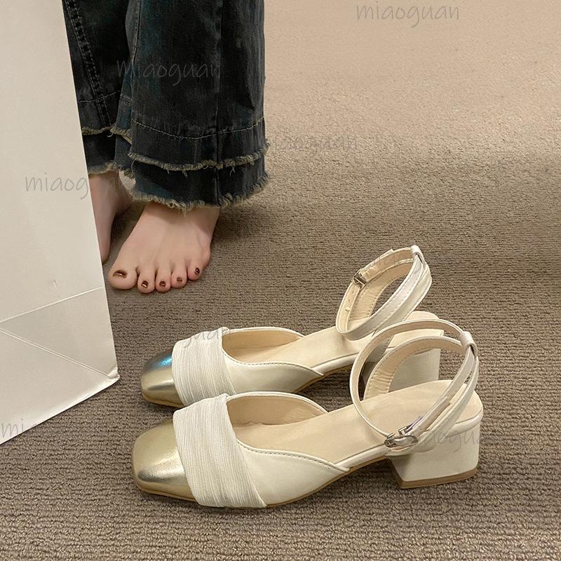 Fashion Mid Heel Square Toe Women's Sandals Elegant Office Ladies Daily Wear Ankle Straps French Pumps Sandalias Femininas Size 35-40