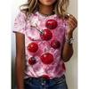 Mode Dames Ronde Hals Korte Mouw 3D Fruitkleur Print Fruit Korte Mouw Ronde Hals T-shirt