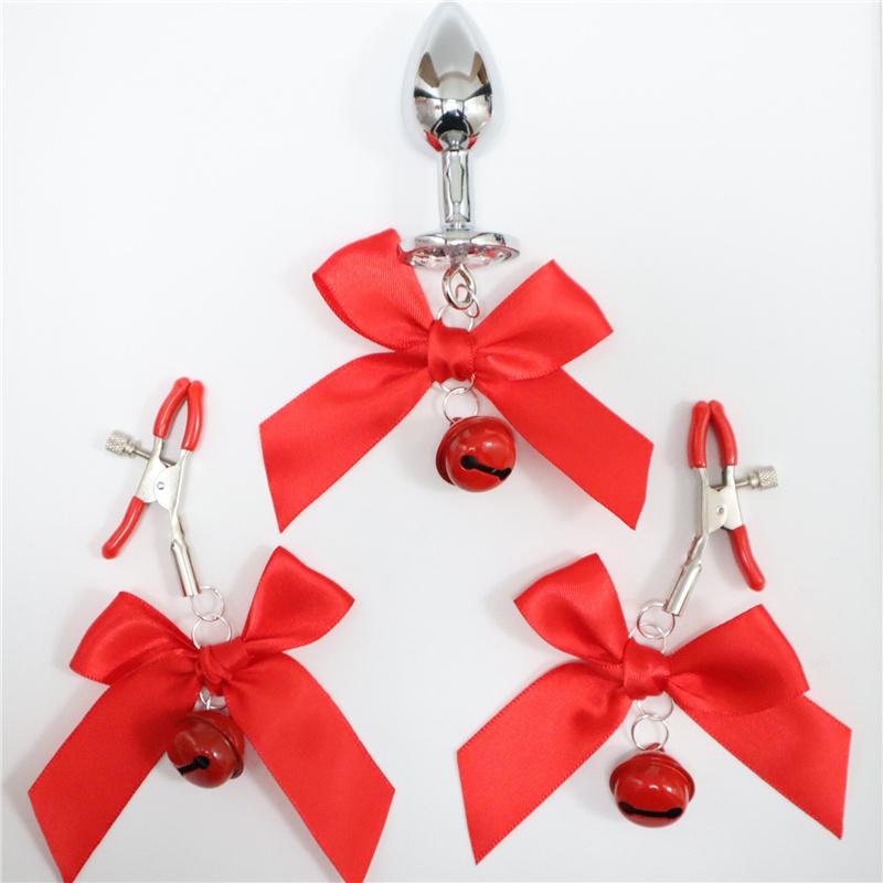 3ks/sada Metal Bells Anální kolík Anální dilatační Motýlek na zadek z nerezové oceli Spona na prsa Sexy hračky pro páry pro ženy Muž