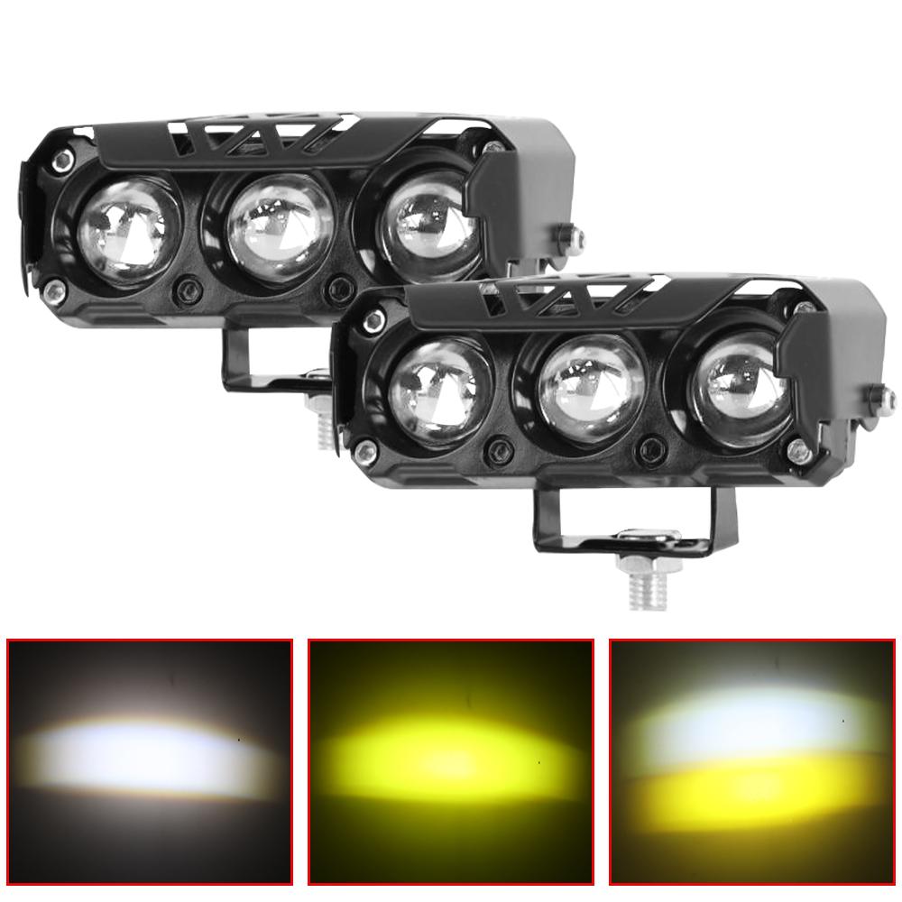 Motorcycle LED Spotlight Dual Color Fog Lamps for Car Trucks SUV UTV Mini Lens Headlight Driving Light Motorcycle Accessories