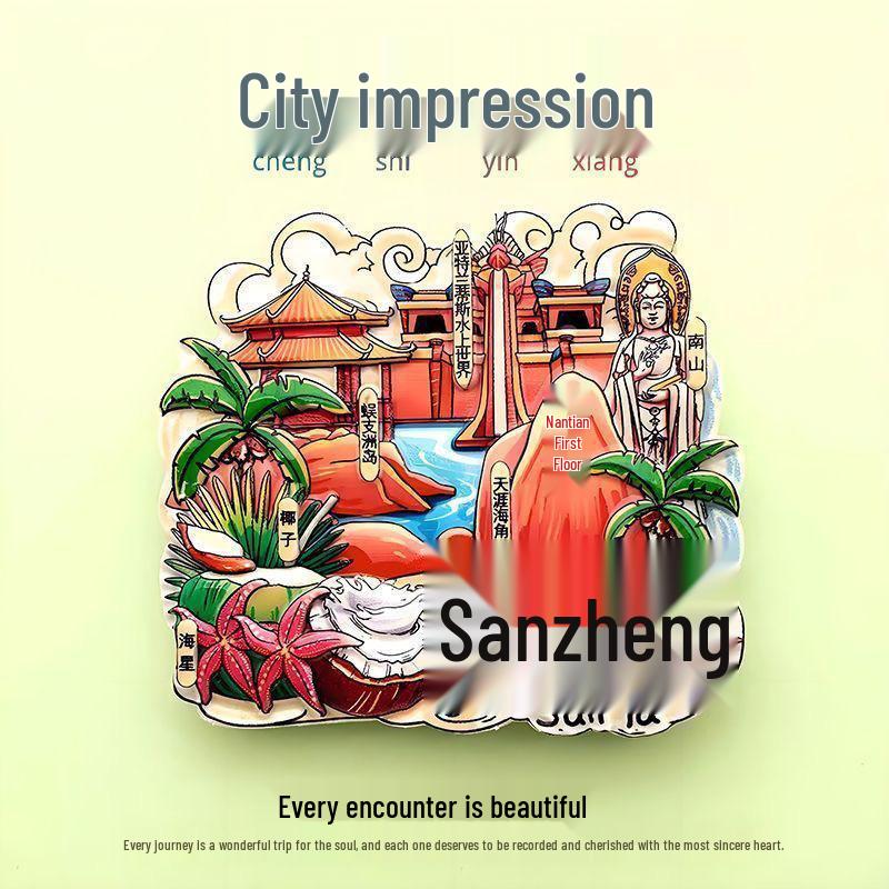 Guochao Cartoon Wahrzeichen Kreatives Souvenir Acryl Kühlschrankmagnet