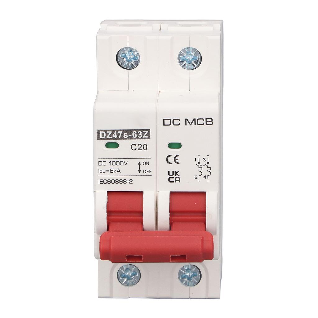 Miniature Circuit Breaker 2P Breaking Capacity 6000A 20A Pa66 Housing Photovoltaic Circuit Breaker DC1000V