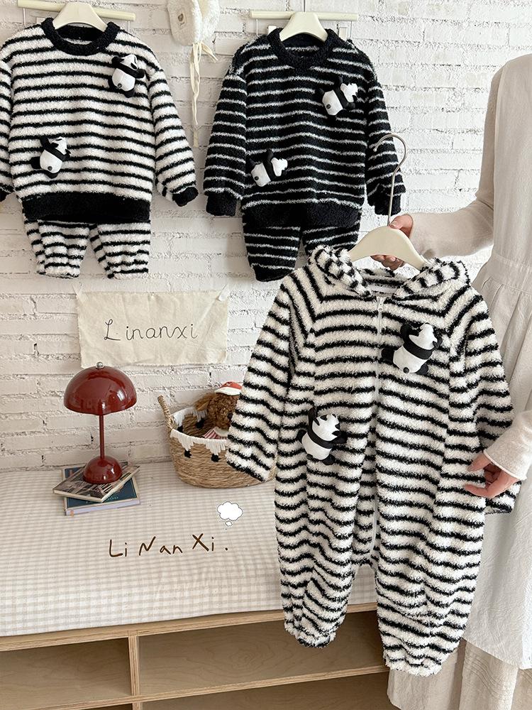 

88291 Детский зимний полосатый комбинезон и 25 новых детских теплых комплектов из кораллового флиса размера Small/Medium 120cm