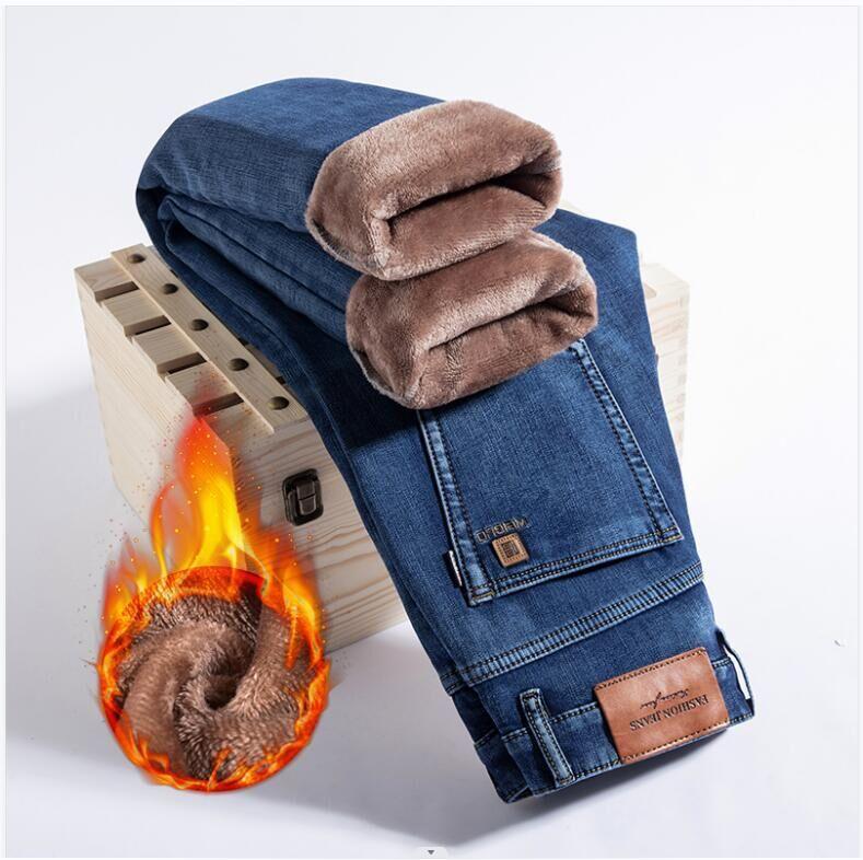 High-end winter velvet jeans loose straight elastic thickened warm cotton velvet long pants tide