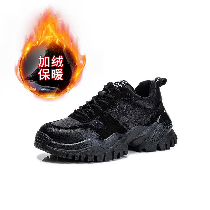 Suction film sole dad shoes women's winter new thick-soled velvet leather women's shoes heightening sports running single shoes