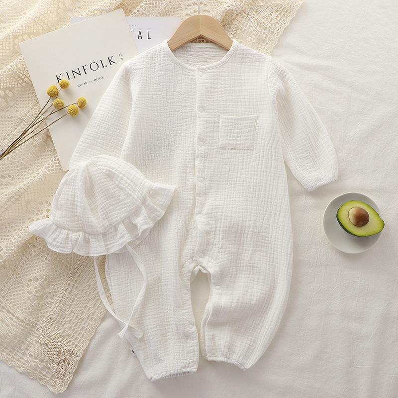 

Newborn Long-Sleeve Cotton Romper - Solid Color Gauze for Crawling 66 белый