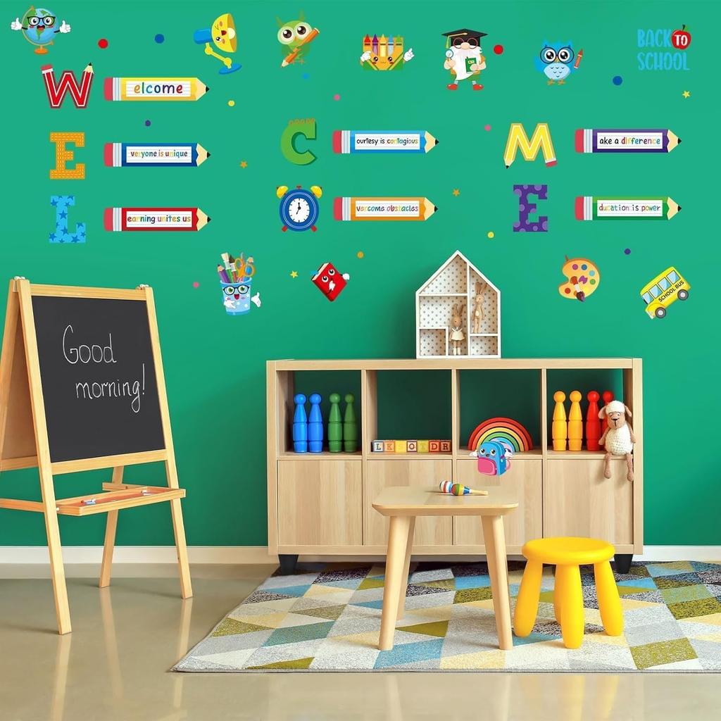 8 Sheets Back to School Window Door Clings, Welcome Window Stickers Bulletin Board Classroom Door Decorations Wall Glass Blackboard pirational
