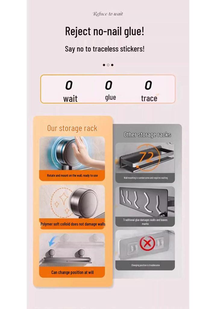 No-Drill Suction Cup Bathroom Shelf for Toiletries and Cosmetics