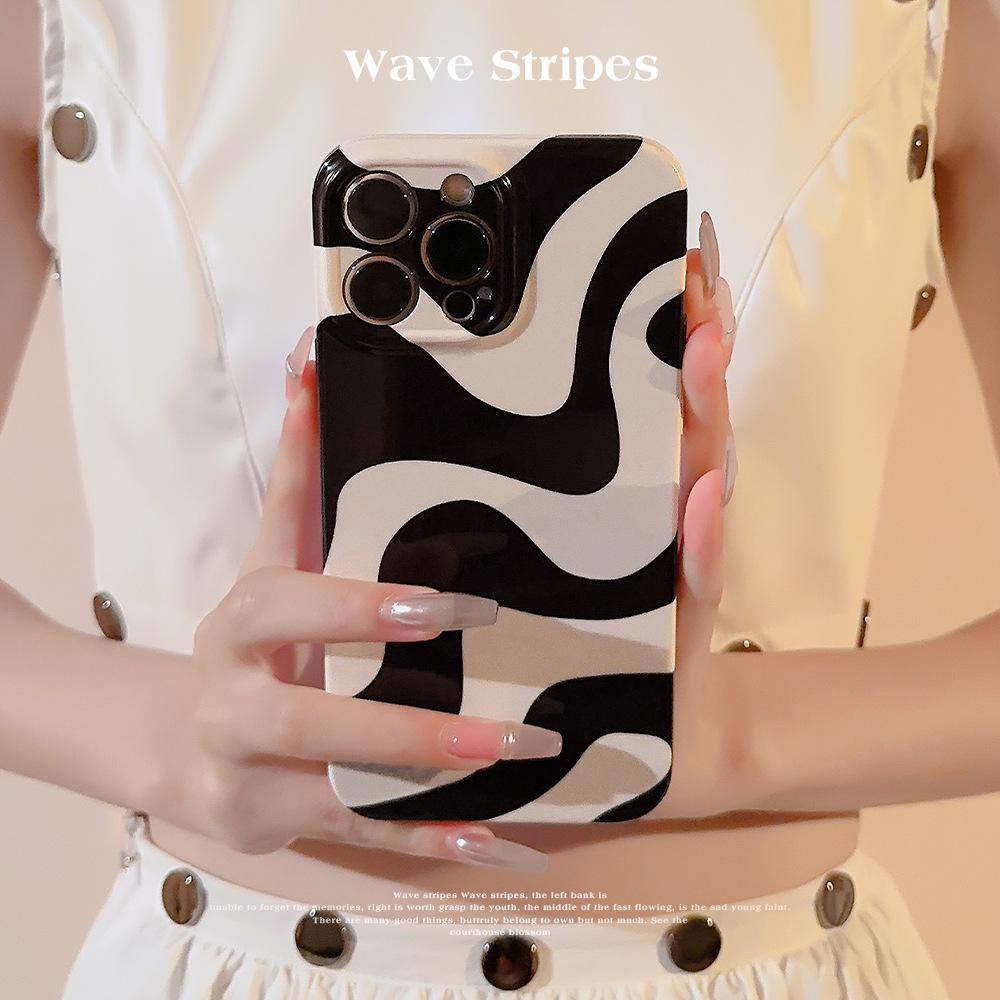 Black Wavy Pattern 15promax Suitable for IPhone 13 Apple Phone Case 16 Simple Stripes 12 Film 14 Hard