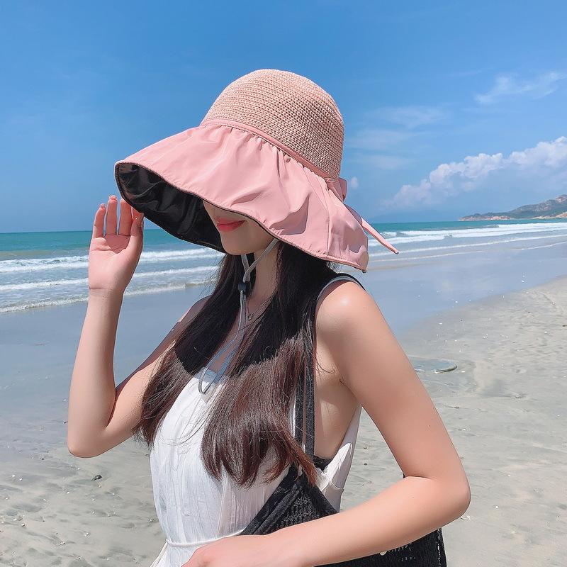 UV Vinyl Big Eaves Bow Fisherman Hat Children Spring and Summer Travel Versatile Sunscreen Sunshade Basin Hat