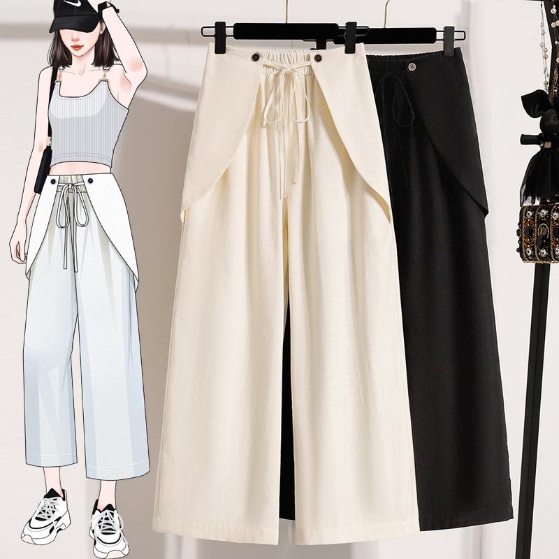 DIMANAF 2026 Pantalones de Verano para Mujer Tallas Grandes Cintura Elástica Oversize Moda Casual Larga Negro Liso