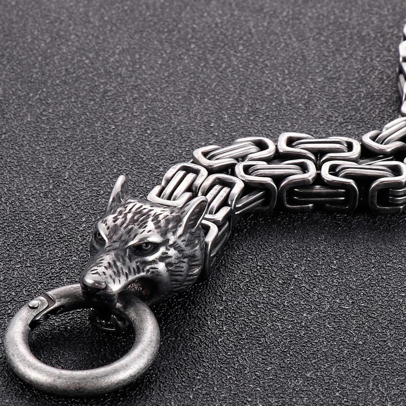 Gothic Punk Wolf Head Man Bracelet For Men Vintage Stainless Steel 14MM Double Chain Men's Wrist Bracelets Male Jewellery Accessories