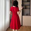 2026 Elegant Red French Short-Sleeve Slimming Plus Size Women's Dress