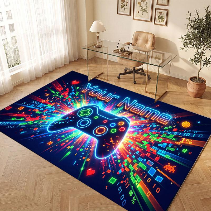 Spielcontroller-Thema Kristall-Samt Bodenläufer Personalisierter Benutzerdefinierter Name Text Warmer Teppich Heimdekoration
