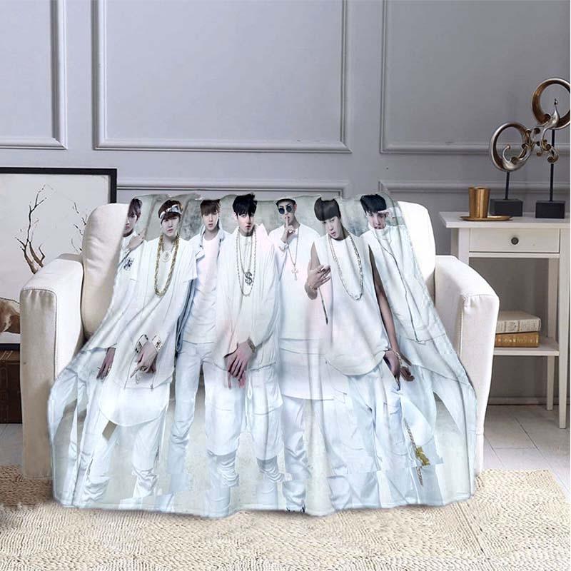 BTS Kpop Deken Plaid Kpop Cadeau Flanellen Deken voor Tienermeisjes Volwassenen Warm Pluche Plaid voor Bed Bank Sofa
