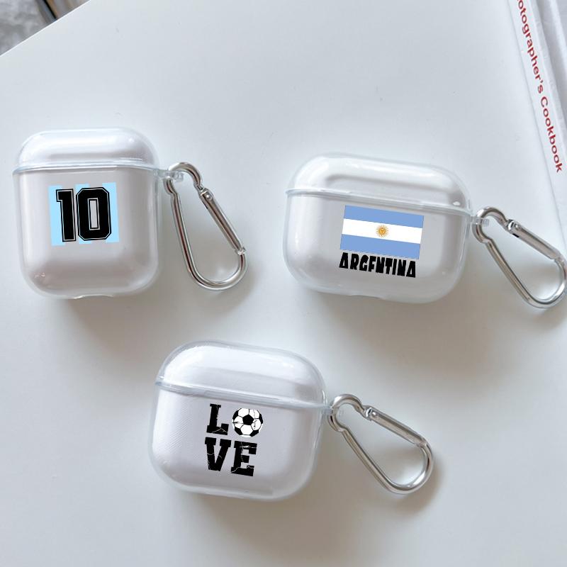 Soft Case for Apple Airpods 2 1 Earphone Cases With Hook Argentina Flag Soccer 10 For Airpod Pro 3 Pro2 Clear Protective Covers