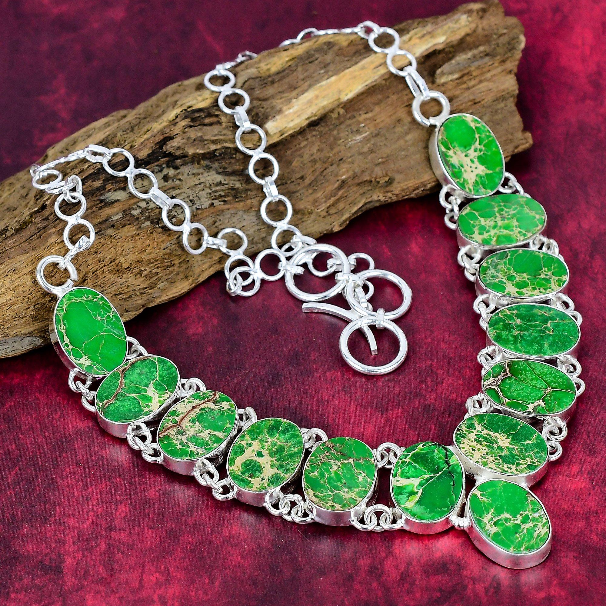 

Green Sea Sediment Necklace 925 Solid Sterling Silver Adjustable Chain Necklace Gift For Women, Handmade Gemstone Jewelry Necklace зелёный