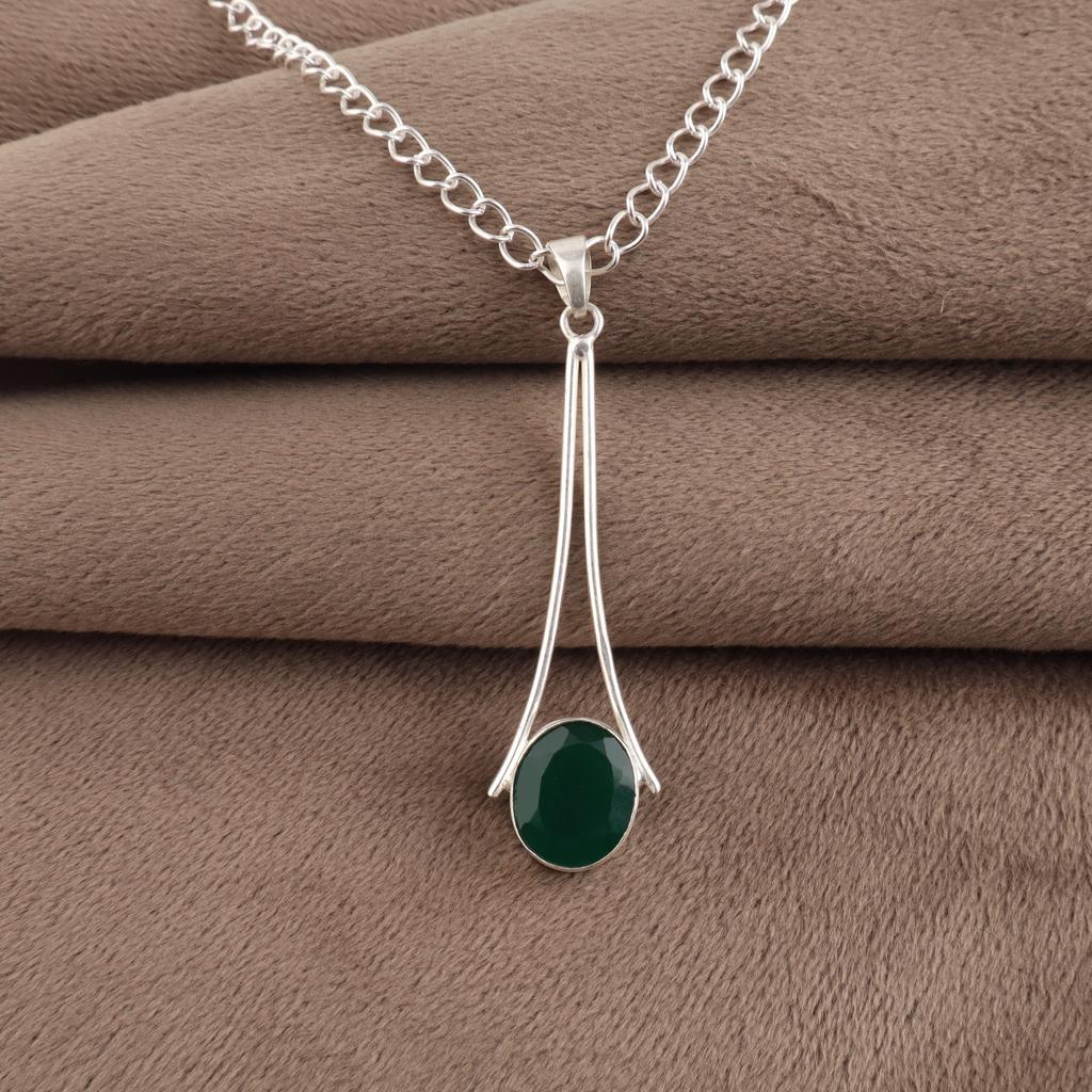 Green Onyx Gemstone 925 Sterling Silver Handmade Jewelry Designer Pendant 1.79" For Women PP-69-23