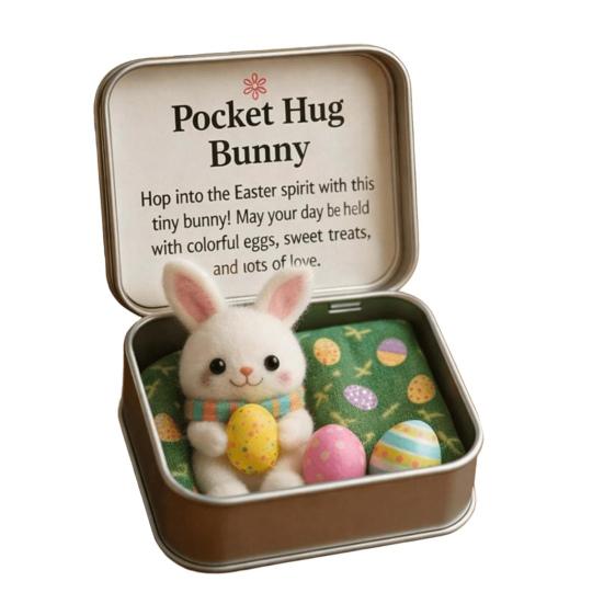 Boîte Hug de Poche de Pâques Figurine Jésus/Lapin/Mouton/Poussin/Papillon/Pierre en Feutre dans Boîte avec Carte Remplisseurs de Panier de Pâques Cadeau Inspirant pour Femmes