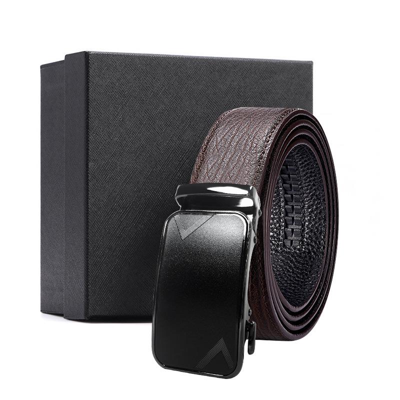 Business brauner Wasserwellen-Gürtel Geschenkbox erste Schicht Rindsleder Legierungs-Schnallenkopf Geschenk High-End Automatik-Schnallen-Set
