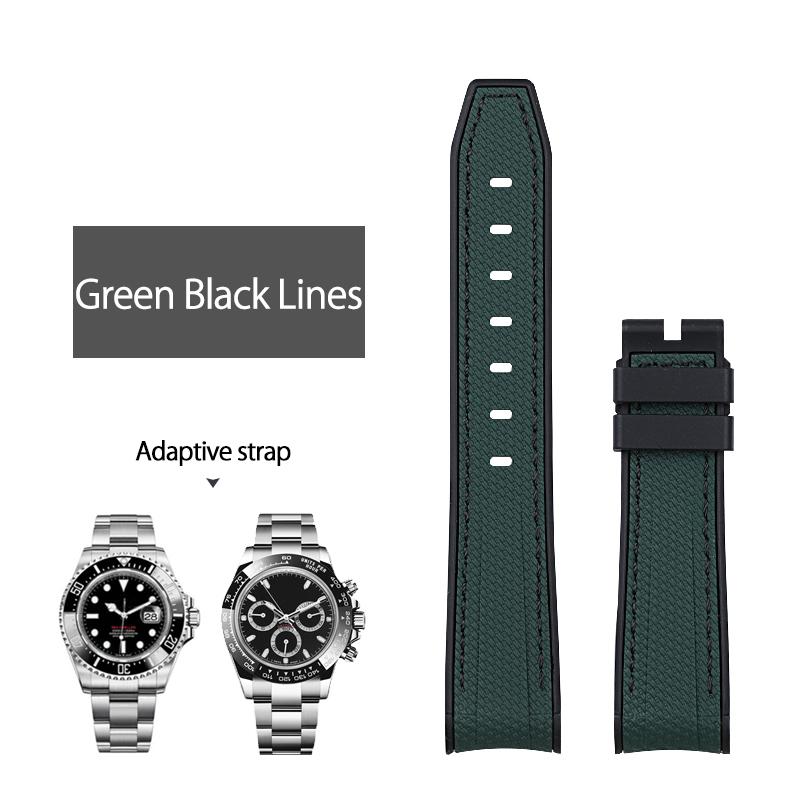 

20mm Soft Dual Color Liquid Silicone Watchband Curved End Wristband For Rolex Strap For Submariner GMT Daytona Steel Pin Buckle 20mm&Silver Buckle