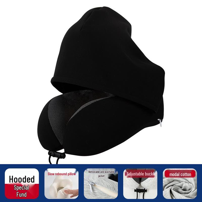 Particle U-Shaped Hooded Neck Pillow: Multi-functional, Light-Blocking, Breathable, for Airplane Nap & Lumbar Support