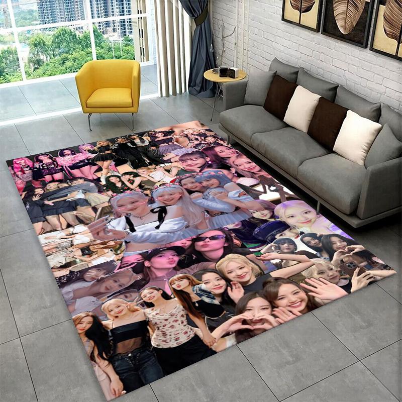 Fashion B-Black P-Pink Kpop Star Carpet Rug for Playroom Bedroom Living Room Sofa Home Decor,kid Area Rug Non-slip Floor Mat